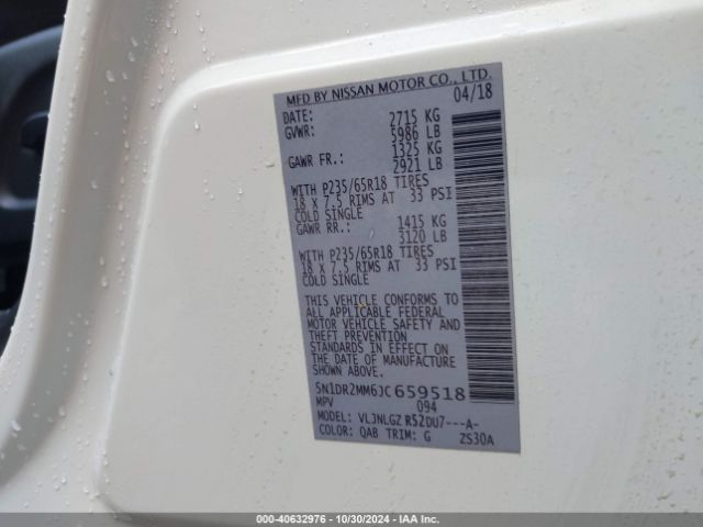 5N1DR2MM6JC659518 Nissan Pathfinder Sl