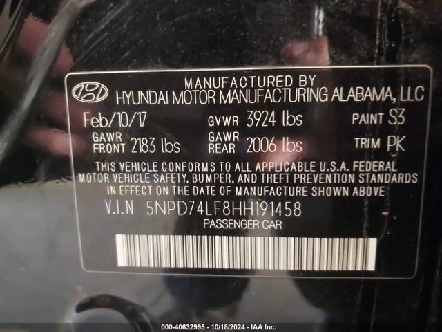 Hyundai ELANTRA SE 2017 5NPD74LF8HH191458 Image 9