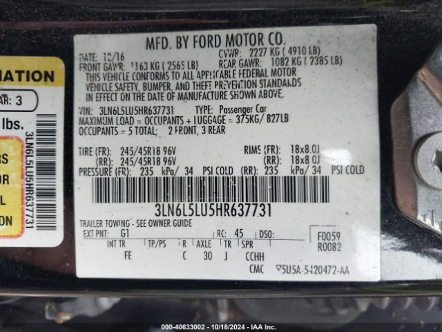 3LN6L5LU5HR637731 Lincoln Mkz Hybrid Select