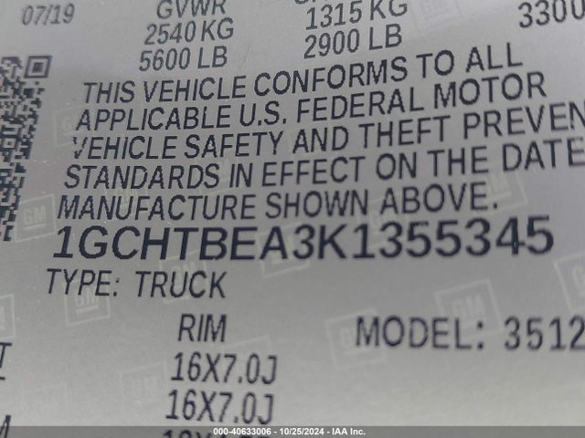 1GCHTBEA3K1355345 Chevrolet Colorado Wt