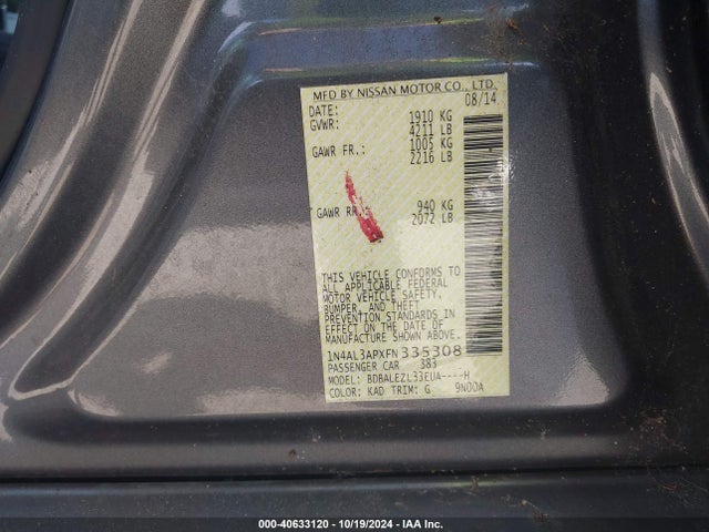 Nissan Altima 2.5 S 2015 1N4AL3APXFN335308 Image 9