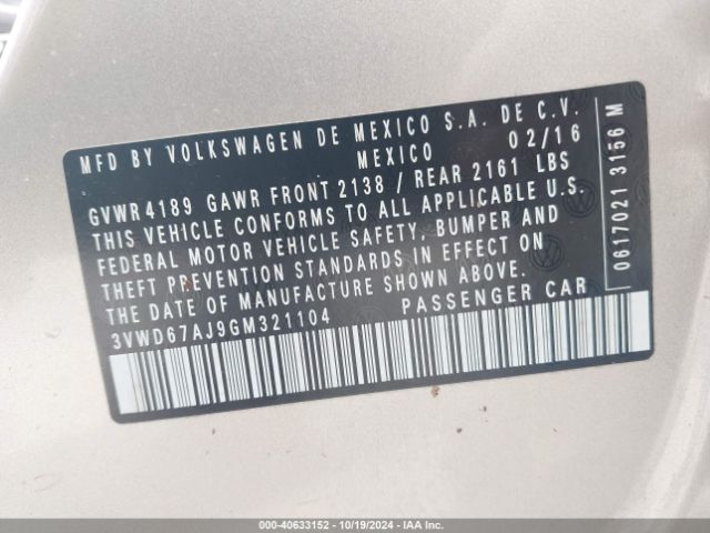 3VWD67AJ9GM321104 Volkswagen Jetta 1.4t Se