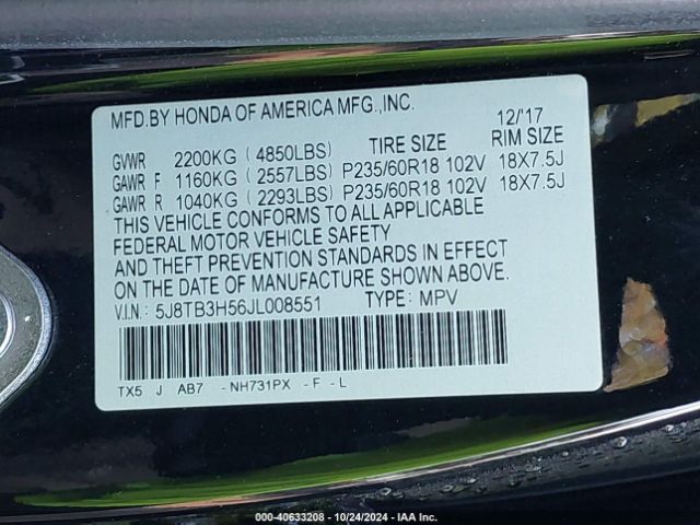 5J8TB3H56JL008551 Acura Rdx Technology   Acurawatch Plus Packages/technology Package