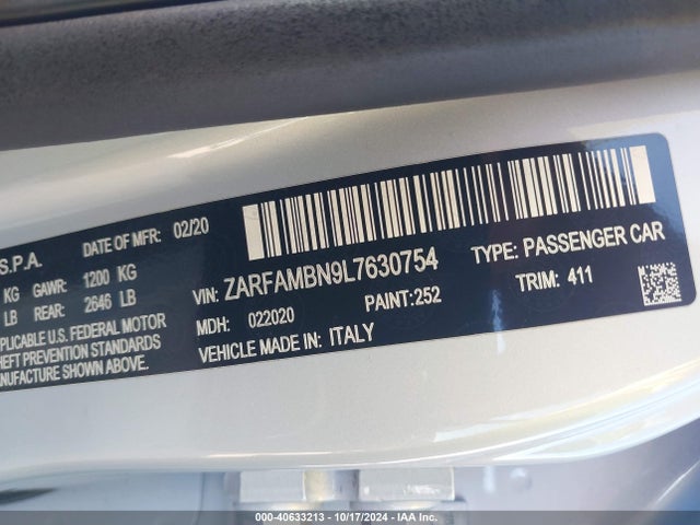 ZARFAMBN9L7630754 Alfa Romeo Giulia Ti Rwd