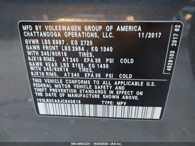1V2LR2CA3JC540816 Volkswagen Atlas 3.6l V6 Se/3.6l V6 Se W/technology
