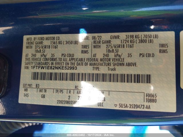 1FTFW1E82NKE52993 Ford F-150 Xl