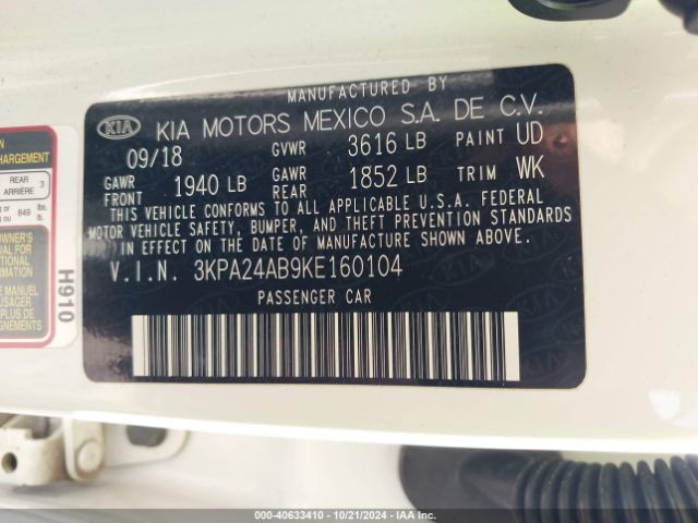 3KPA24AB9KE160104 KIA RIO S