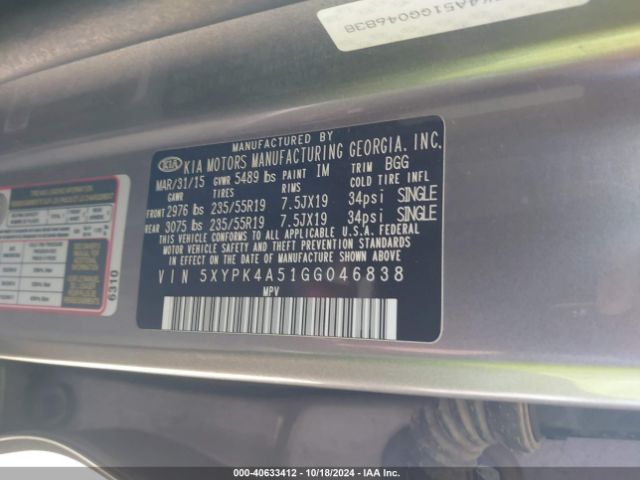 5XYPK4A51GG046838 KIA Sorento 3.3l Sx