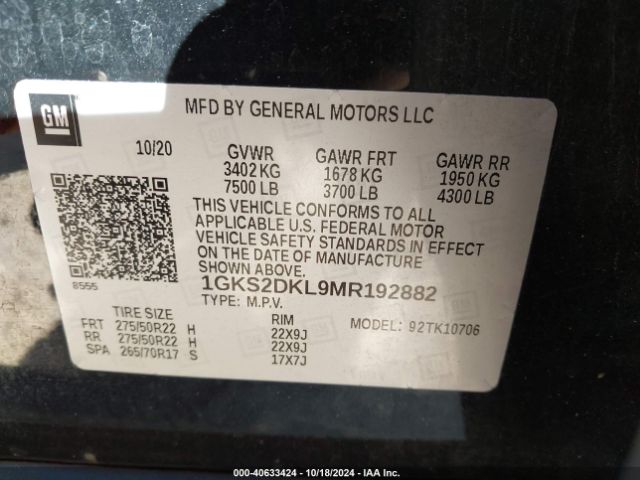 1GKS2DKL9MR192882 GMC Yukon 4wd Denali