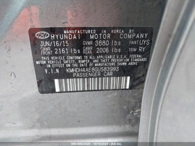 KMHDH4AE8GU583993 Hyundai Elantra Value Edition