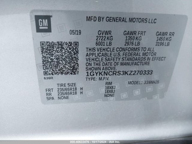 1GYKNCRS3KZ270333 Cadillac XT5 LUXURY