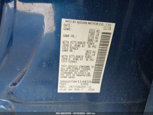 1N6AA1E55KN514859 Nissan Titan Platinum Reserve