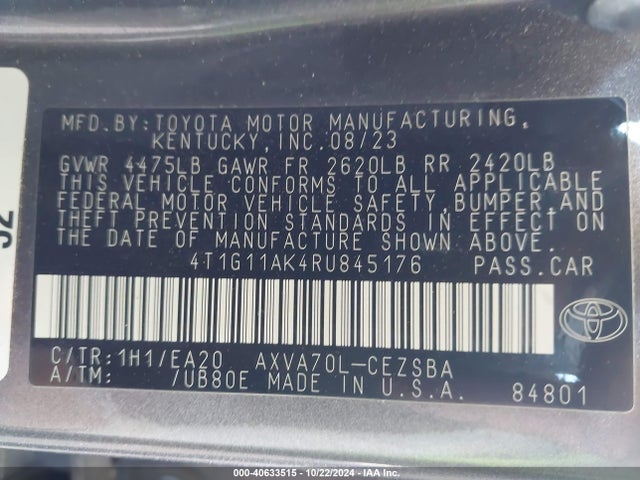 Toyota CAMRY SE 2024 4T1G11AK4RU845176 Image 9