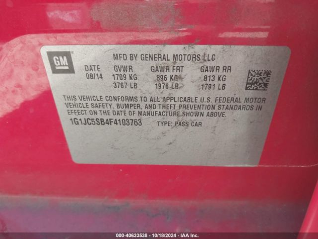 1G1JC5SB4F4103763 Chevrolet Sonic Lt Auto