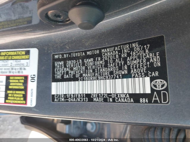 Toyota COROLLA LE 2017 2T1BURHE9HC937741 Image 9