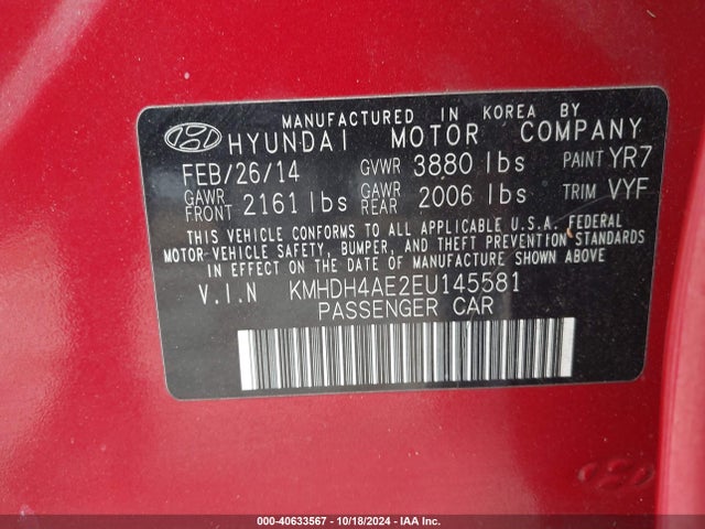 Hyundai ELANTRA SE 2014 KMHDH4AE2EU145581 Image 9
