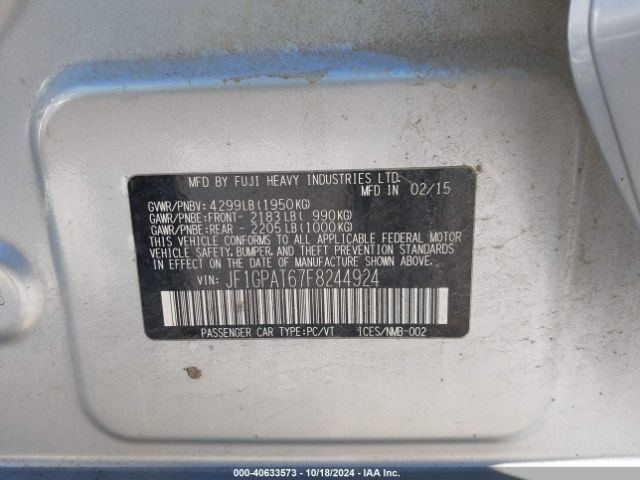 JF1GPAT67F8244924 Subaru Impreza 2.0i Sport Premium