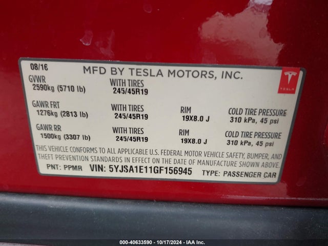 2016 TESLA MODEL S 5YJSA1E11GF156945 Photo 8