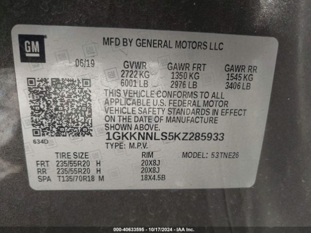 1GKKNNLS5KZ285933 GMC Acadia Slt-2