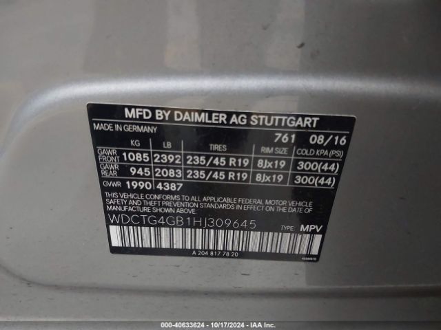 WDCTG4GB1HJ309645 Mercedes-Benz Gla 250 4matic