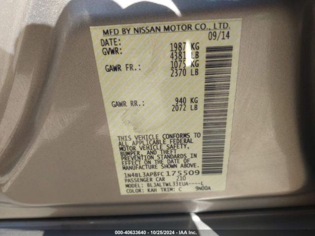 1N4BL3AP8FC175509 Nissan Altima 3.5 Sl