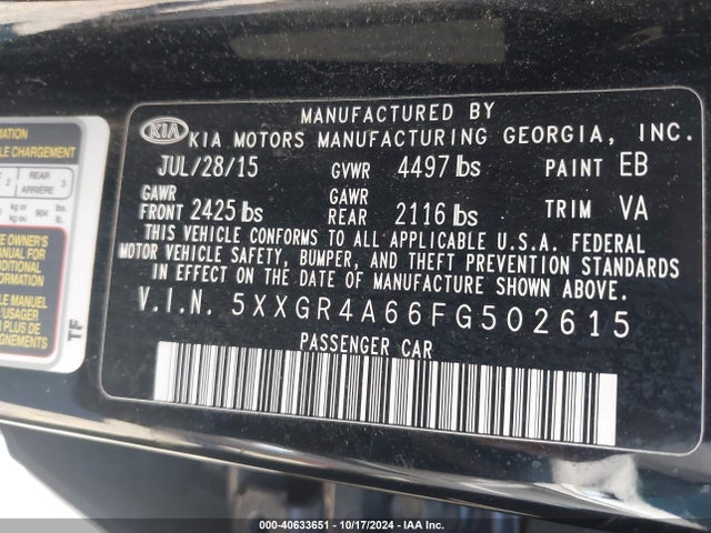 5XXGR4A66FG502615 KIA Optima Sxl Turbo