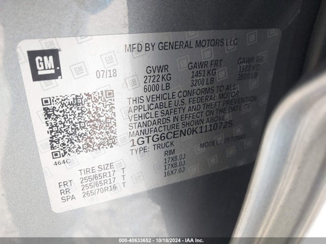 1GTG6CEN0K1110725 GMC CANYON SLE