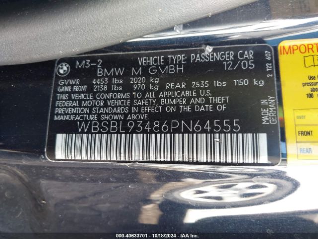 2006 BMW M3 WBSBL93486PN64555 Photo 8