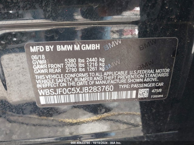 BMW M5 2018 WBSJF0C5XJB283760 Image 9