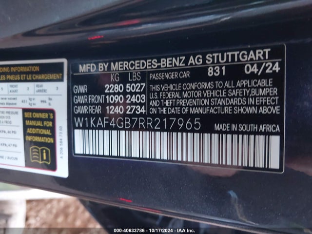 W1KAF4GB7RR217965 Mercedes-Benz C 300