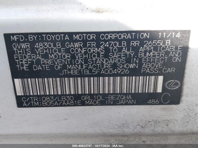 JTHBE1BL5FA004926 Lexus GS 350