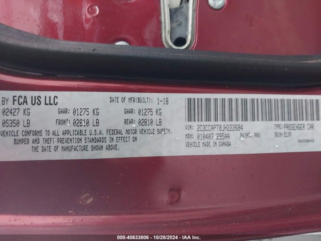 Chrysler 300 300c 2018 2C3CCAPT8JH222684 Image 9