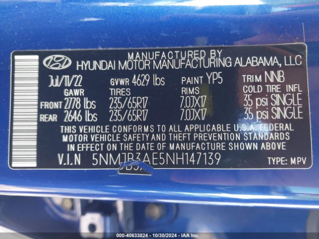 2022 HYUNDAI TUCSON 5NMJB3AE5NH147139 Photo 8