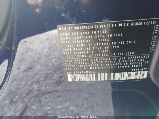 3VV1B7AX7MM054371 Volkswagen TIGUAN S
