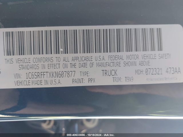 1C6SRFFTXKN607877 RAM 1500 Big Horn/lone Star  4x4 5'7 Box