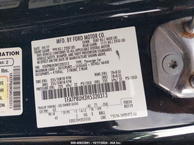 1FATP8UH3H5320313 Ford Mustang Ecoboost Premium