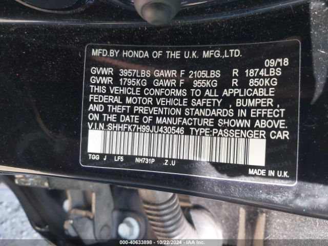 SHHFK7H99JU430546 Honda Civic Sport Touring
