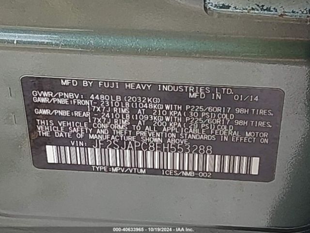 JF2SJAPC8EH553288 Subaru Forester 2.5i Touring