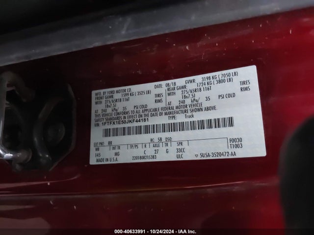 Ford F-150 Xlt 2018 1FTFX1E50JKF44181 Image 9