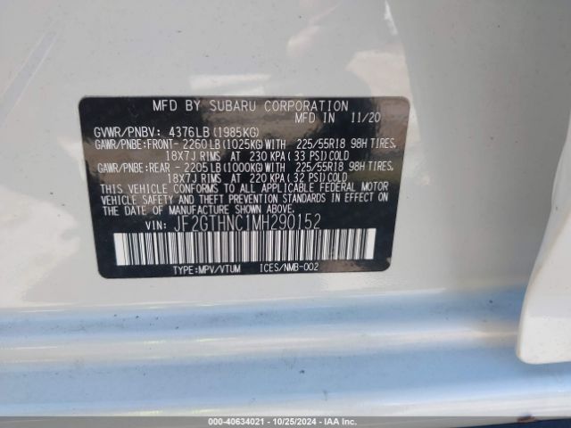 JF2GTHNC1MH290152 Subaru Crosstrek Limited