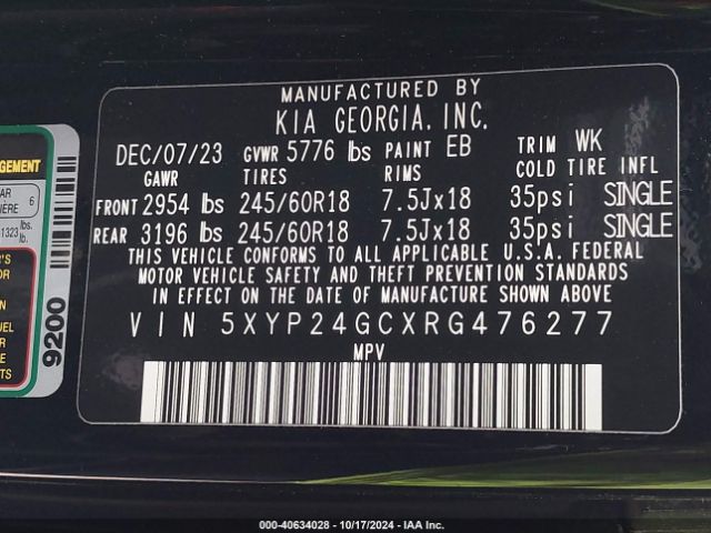 5XYP24GCXRG476277 KIA Telluride Lx