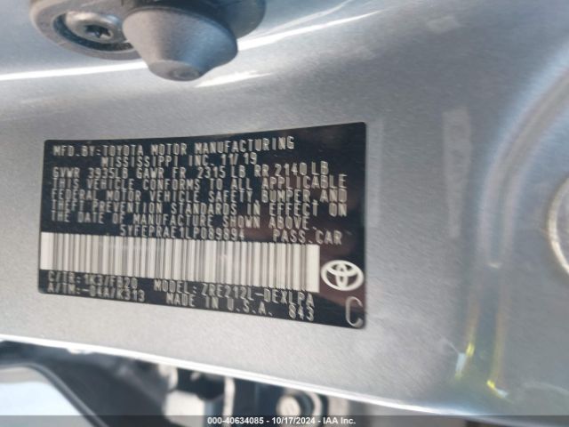 5YFEPRAE1LP089894 Toyota COROLLA LE