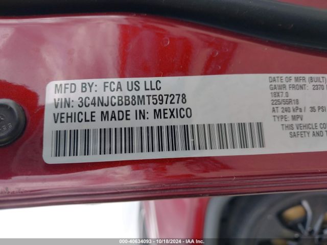 3C4NJCBB8MT597278 Jeep Compass Altitude Fwd