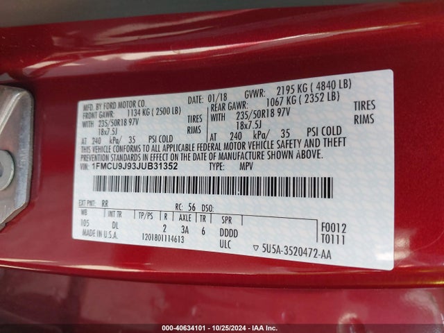 Ford Escape Titanium 2018 1FMCU9J93JUB31352 Image 9