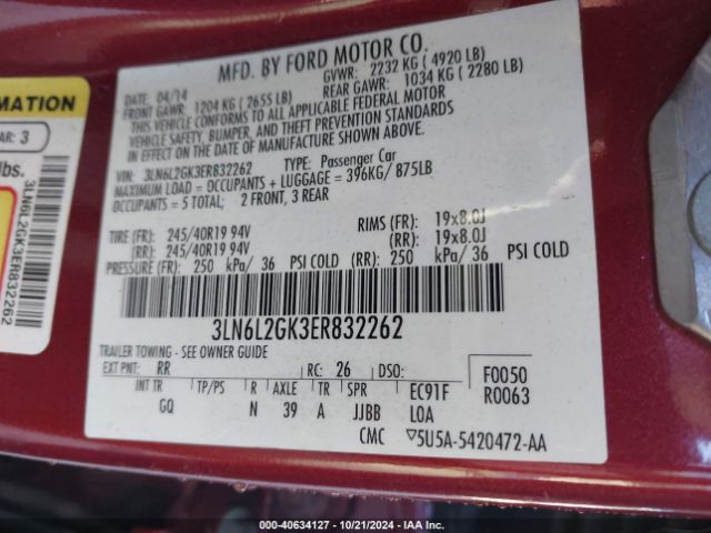 3LN6L2GK3ER832262 Lincoln MKZ