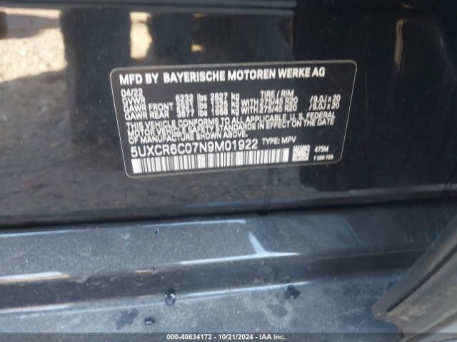 5UXCR6C07N9M01922 BMW X5 Xdrive40i