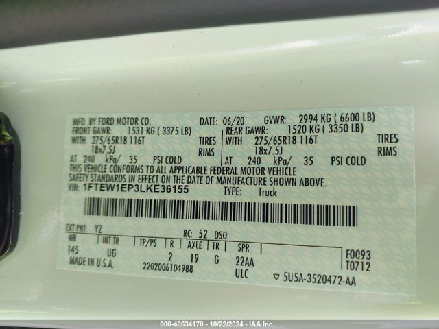 Ford F-150 Xlt 2020 1FTEW1EP3LKE36155 Image 9