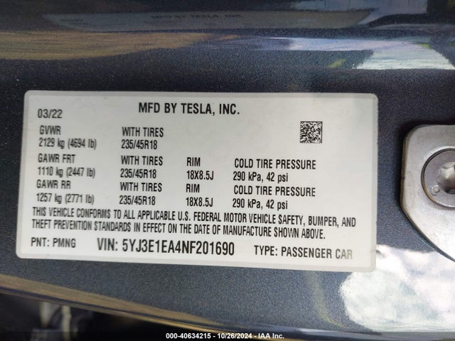 2022 TESLA MODEL 3 5YJ3E1EA4NF201690 Photo 8