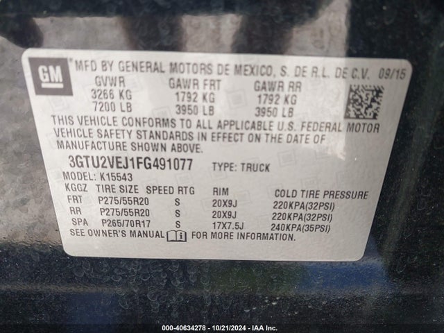 GMC Sierra 1500 Slt 2015 3GTU2VEJ1FG491077 Image 9