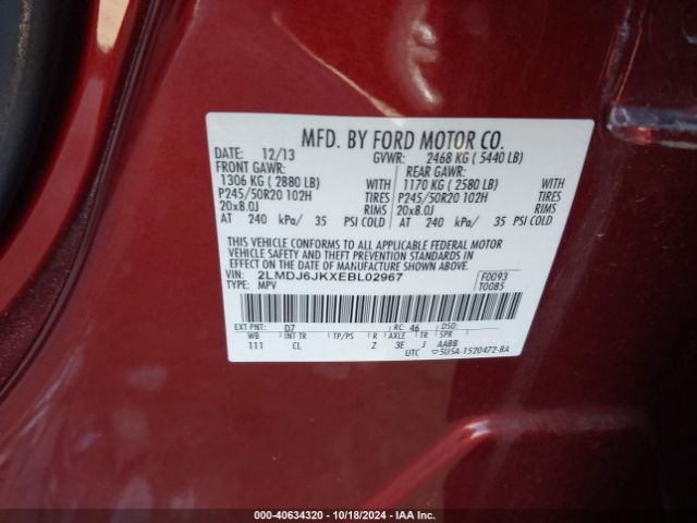 2LMDJ6JKXEBL02967 Lincoln MKX
